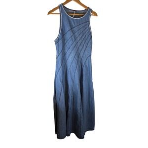 Free People Denim Midi Dress Asymmetrical Stitching Sleeveless Blue Size 8